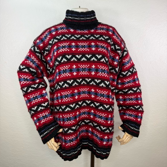 Vintage Jones New York Fair Isle Turtleneck Heavyweight Sweater 100% Wool MEDIUM - Picture 1 of 13